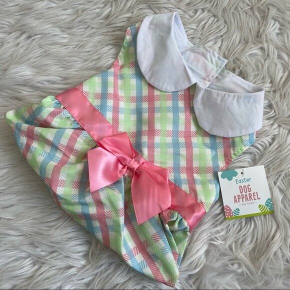 Meijer | Easter Dog apparel Multi-colored Plaid Collar Dress | Size Large - Picture 1 of 3